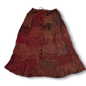 Vintage Creative Clothing Maroon Dark Red Patchwork Skirt Size Medium